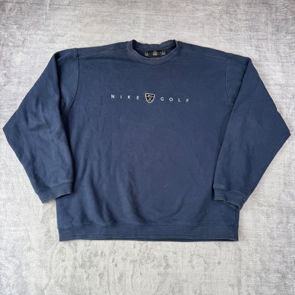 Nike Golf Sweatshirt Mens Large Navy Blue Vtg Y2K Embroidered Crest Crewneck